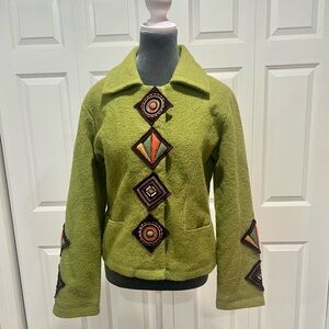 Carson’s Lime Green Embroidered Women's Wool Jacket Size S/P